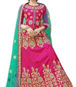 Pink Embroidered Art Silk Semi Stitched Lehenga