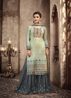 Light-blue digital print viscose semi stitched salwar with dupatta 1