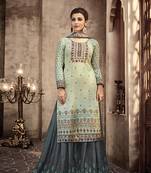 Light-blue digital print viscose semi stitched salwar with dupatta