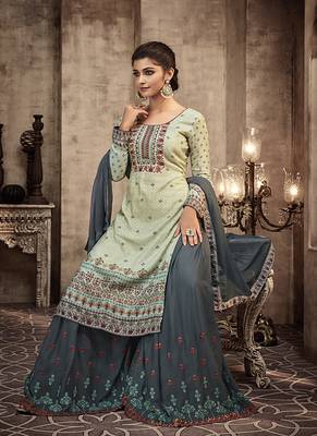 Light-blue digital print viscose semi stitched salwar with dupatta 2