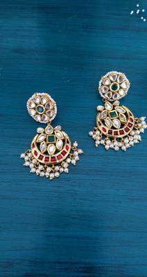 Green And Red Gold Tone Kundan Necklace Set With Pearls 3