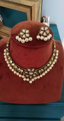 Gold And Black Handcrafted Kundan Choker Necklace Set 1
