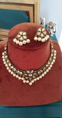 Gold And Black Handcrafted Kundan Choker Necklace Set 2
