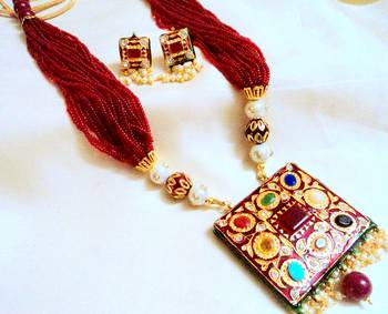 Maroon Navratna Jaipuri  Onyx Necklace Sets 3