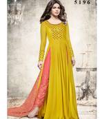 yellow embroidered georgette unstitched salwar with dupatta