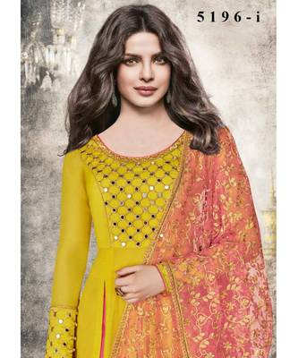 yellow embroidered georgette unstitched salwar with dupatta 2