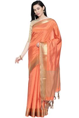 CLASSICATE from the house of The Chennai Silks Women's Peach Dupion Silk Saree Wlth Blouse 1
