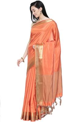 CLASSICATE from the house of The Chennai Silks Women's Peach Dupion Silk Saree Wlth Blouse 2