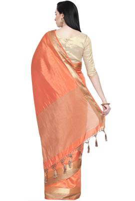 CLASSICATE from the house of The Chennai Silks Women's Peach Dupion Silk Saree Wlth Blouse 3