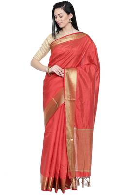 CLASSICATE from the house of The Chennai Silks Women's Coral Dupion Silk Saree Wlth Blouse 1