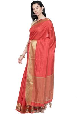 CLASSICATE from the house of The Chennai Silks Women's Coral Dupion Silk Saree Wlth Blouse 2
