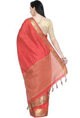 CLASSICATE from the house of The Chennai Silks Women's Coral Dupion Silk Saree Wlth Blouse 3