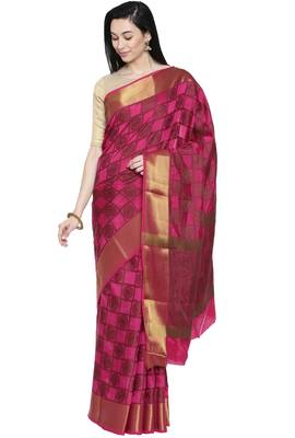 CLASSICATE from the house of The Chennai Silks Women's Pink Dupion Silk Saree Wlth Blouse 1