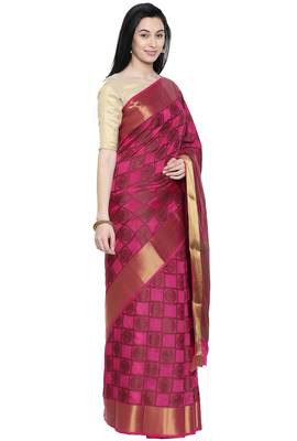 CLASSICATE from the house of The Chennai Silks Women's Pink Dupion Silk Saree Wlth Blouse 2