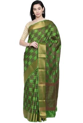 CLASSICATE from the house of The Chennai Silks Women's Green Dupion Silk Saree Wlth Blouse 1