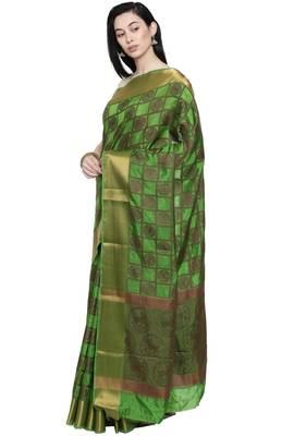 CLASSICATE from the house of The Chennai Silks Women's Green Dupion Silk Saree Wlth Blouse 2