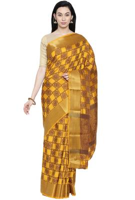 CLASSICATE from the house of The Chennai Silks Women's Yellow Dupion Silk Saree Wlth Blouse 1