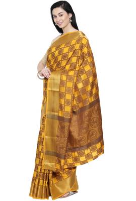 CLASSICATE from the house of The Chennai Silks Women's Yellow Dupion Silk Saree Wlth Blouse 2
