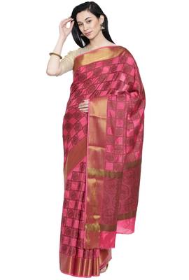 CLASSICATE from the house of The Chennai Silks Women's Pink Dupion Silk Saree Wlth Blouse 1