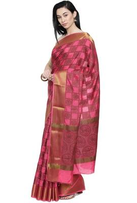 CLASSICATE from the house of The Chennai Silks Women's Pink Dupion Silk Saree Wlth Blouse 2