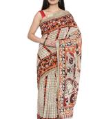 CLASSICATE from the house of The Chennai Silks Women's Beige Kalamkari Pure Cotton Saree Wlth Blouse