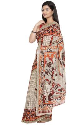 CLASSICATE from the house of The Chennai Silks Women's Beige Kalamkari Pure Cotton Saree Wlth Blouse 2