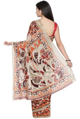 CLASSICATE from the house of The Chennai Silks Women's Beige Kalamkari Pure Cotton Saree Wlth Blouse 3