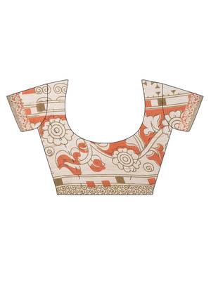 CLASSICATE from the house of The Chennai Silks Women's Beige Kalamkari Pure Cotton Saree Wlth Blouse 5