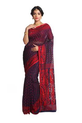 blue embroidred muslin saree with blouse 1