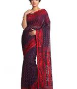 blue embroidred muslin saree with blouse