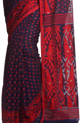 blue embroidred muslin saree with blouse 3