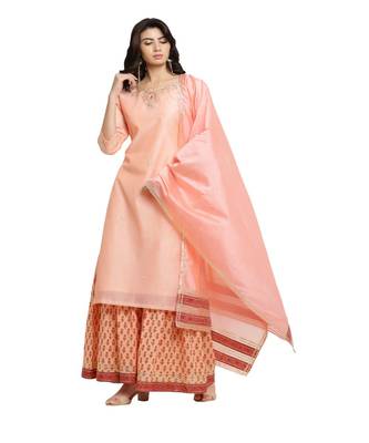 Pink Chanderi Kurta And Dupatta With Printed Cotton Shrara Pants 1