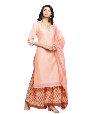 Pink Chanderi Kurta And Dupatta With Printed Cotton Shrara Pants 3