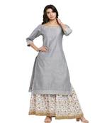 Grey Chanderi Kurts With Printed Sharara Pants
