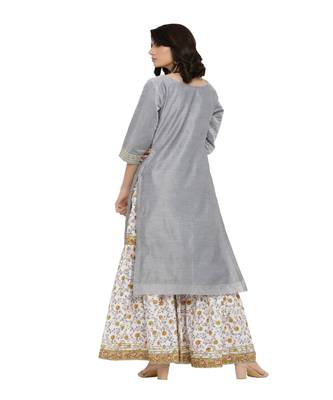 Grey Chanderi Kurts With Printed Sharara Pants 2