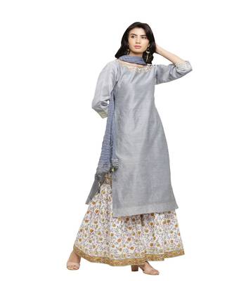 Grey Chanderi Kurts With Printed Sharara Pants 3