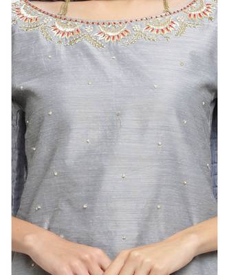 Grey Chanderi Kurts With Printed Sharara Pants 4