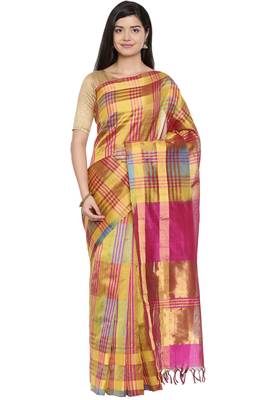 CLASSICATE from the house of The Chennai Silks Women's Multicolor Kora Silk Saree Wlth Blouse 1