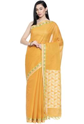CLASSICATE from the house of The Chennai Silks Women's Yellow Coimbatore Cotton Saree Wlth Blouse 1