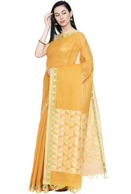 CLASSICATE from the house of The Chennai Silks Women's Yellow Coimbatore Cotton Saree Wlth Blouse 2