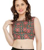 Green Cotton Silk Ikat Printed Blouse