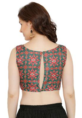 Green Cotton Silk Ikat Printed Blouse 2