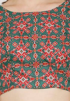 Green Cotton Silk Ikat Printed Blouse 5