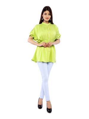 Parrot-green plain rayon long-tops 1