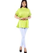 Parrot-green plain rayon long-tops