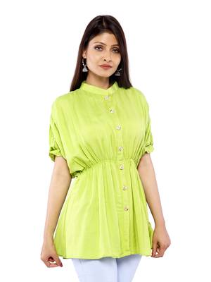 Parrot-green plain rayon long-tops 2