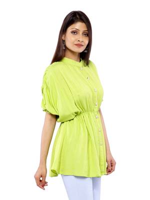 Parrot-green plain rayon long-tops 3