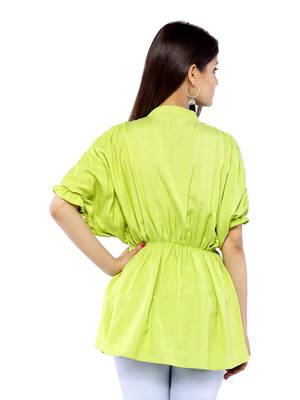 Parrot-green plain rayon long-tops 5