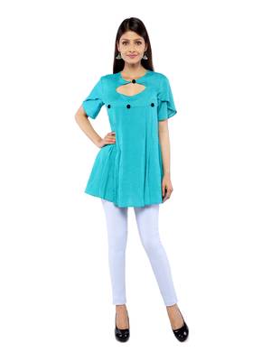 Turquoise plain rayon long-tops 1