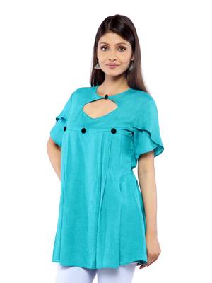 Turquoise plain rayon long-tops 2